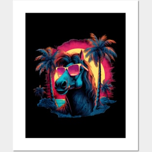 Retro Wave Shetland Pony Horse Miami Posters and Art